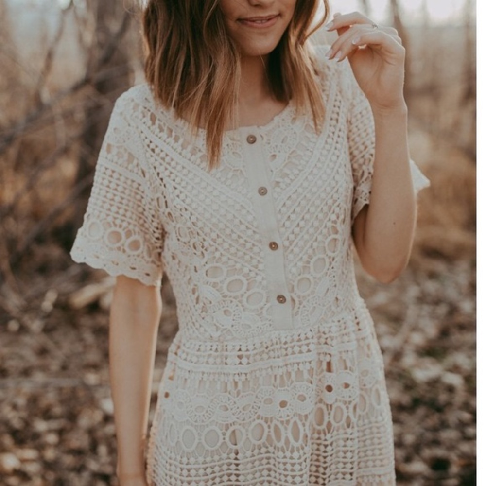Polagram Crochet Cream Lace Midi Dress M
